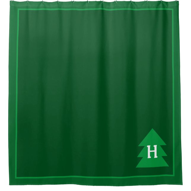 Dark Green Christmas Tree Custom Initial Elegant Shower Curtain (Front)