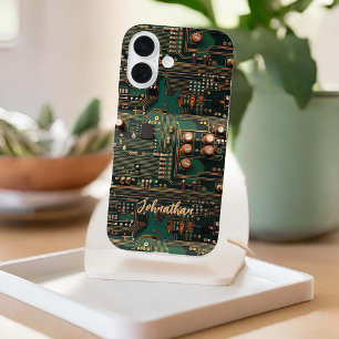 Dark Green Circuit Board Pattern Custom iPhone 16 Case