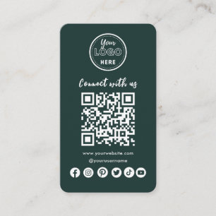 Dark Green Connect With Us Social Media QR Code Business Card