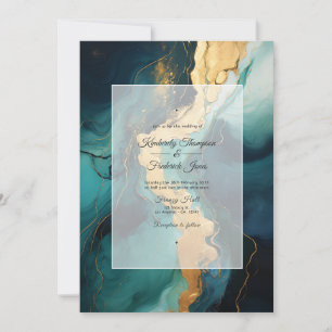 Dark Green, Cream and Gold Ink Wedding Invitation