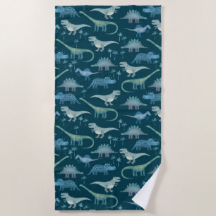Dark Green Cute Dinosaur Pattern Beach Towel