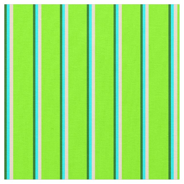 Dark Green, Cyan, Tan & Chartreuse Coloured Lines Fabric (Close Up)