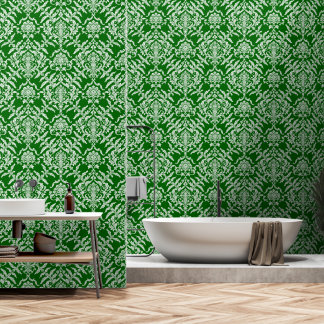 Dark Green Damask Colour Peel and Stick Removable Wallpaper