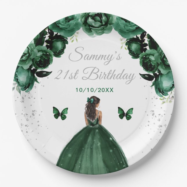 Dark Green Dark Skin Princess Birthday Party Paper Plate (Front)