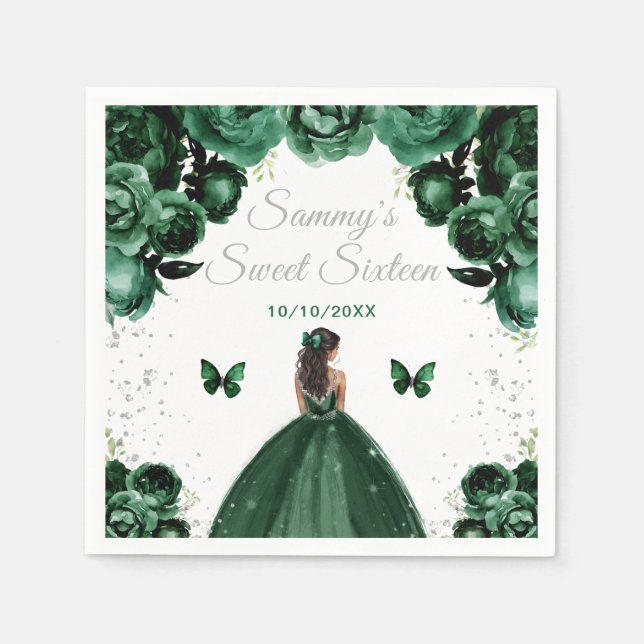 Dark Green Dark Skin Princess Sweet Sixteen Napkin (Front)