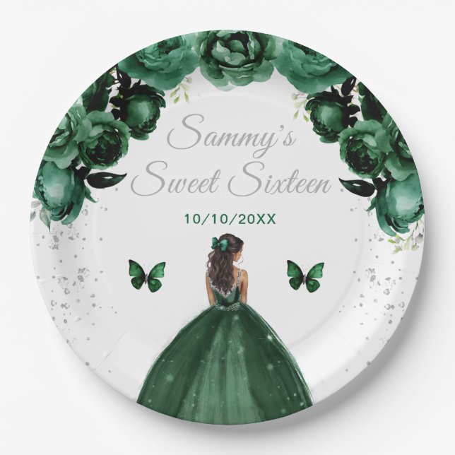 Dark Green Dark Skin Princess Sweet Sixteen Paper Plate (Front)