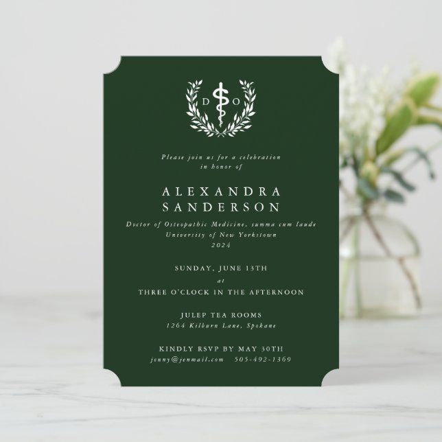 Dark Green Doctor of Osteopathic Medicine Invitation (Standing Front)