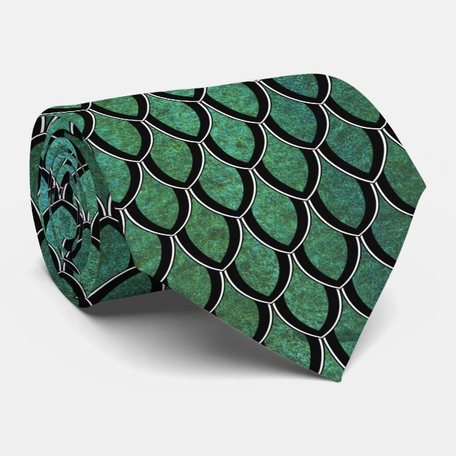 Dark Green Dragon Scale Tie (Rolled)