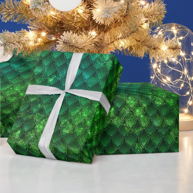 Dark Green Dragon Scales Wrapping Paper (Holidays)