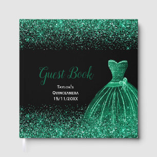 Dark Green Dress Faux Glitter Quinceanera Guest Book