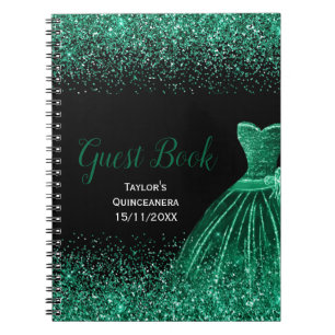 Dark Green Dress Faux Glitter Quinceanera Guest Notebook