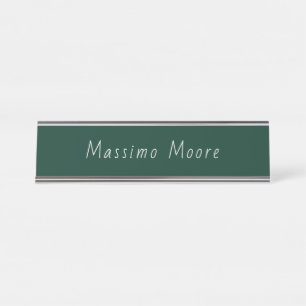 Dark Green Elegant Casual Own Name Handwriting Desk Name Plate
