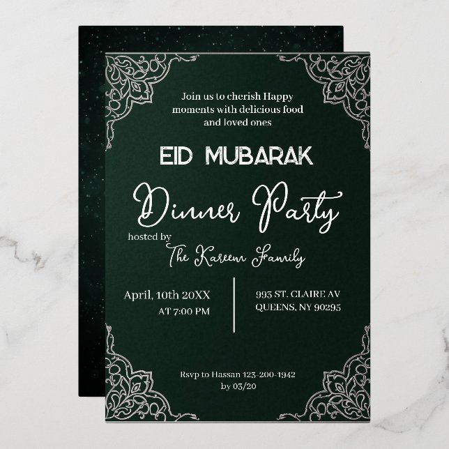 Dark Green elegant EID MUBARAK Invitation (Front/Back)