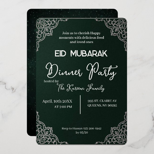 Dark Green elegant EID MUBARAK Invitation (Front/Back)