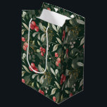 Dark Green Elegant Greenery Botanical Christmas  Medium Gift Bag<br><div class="desc">. Designed in timeless Christmas colours of rich reds, vibrant greens, and elegant ivory, this bag exudes holiday charm. The custom dark green background adds a touch of sophistication, making your gift truly stand out. This versatile gift bag is the perfect finishing touch to any present, regardless of your style...</div>