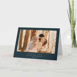 Dark Green Elegant Minimal Single Photo Wedding Thank You Card