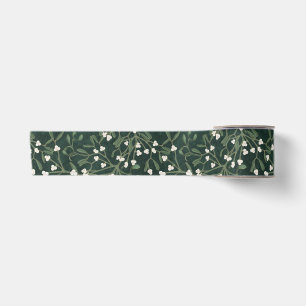 Dark Green Elegant Mistletoe & White Berry Xmas Satin Ribbon
