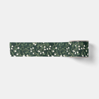 Dark Green Elegant Mistletoe & White Berry Xmas Satin Ribbon