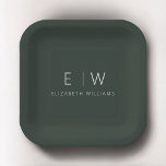 Dark Green Elegant Modern Minimalist Black White Paper Plate<br><div class="desc">Elevate your dining experience with our Classic Elegant Modern Minimalist Monogram Plate. Meticulously designed, this plate seamlessly blends timeless sophistication with contemporary minimalism, adding a touch of refined elegance to your table settings. Crafted with precision and attention to detail, this plate is more than just dinnerware; it's a personalised statement...</div>