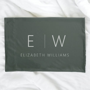 Dark Green Elegant Modern Minimalist Black White Pillowcase