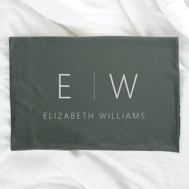 Dark Green Elegant Modern Minimalist Black White Pillowcase (Creator Uploaded)
