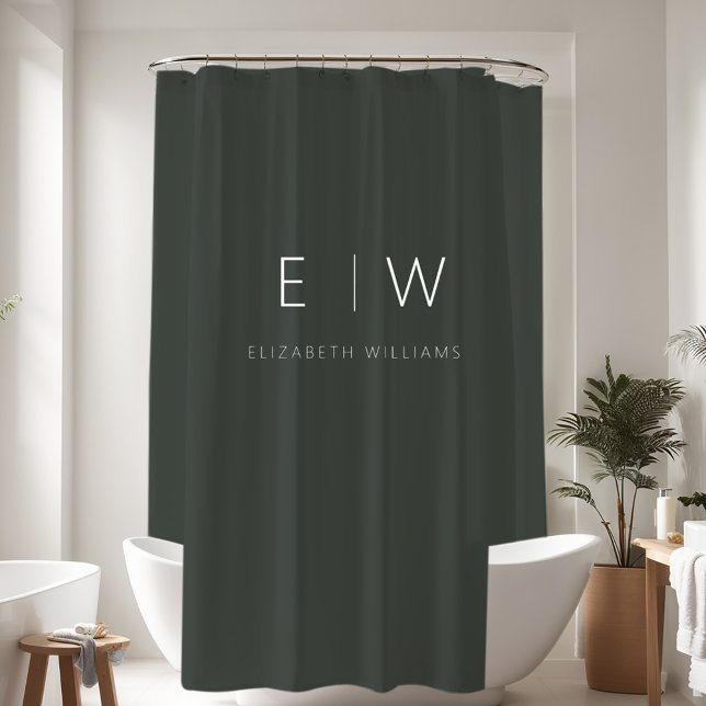 Dark Green Elegant Modern Minimalist Black White Shower Curtain (Creator Uploaded)