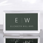 Dark Green Elegant Modern Minimalist Monogram Name Business Card Holder<br><div class="desc">Elevate your professional image with our Classic Elegant Modern Minimalist Monogram Business Card Holder. This meticulously crafted accessory seamlessly merges timeless elegance with contemporary minimalism, making it an essential tool for any modern professional. Designed with precision and meticulous attention to detail, this business card holder is more than just a...</div>