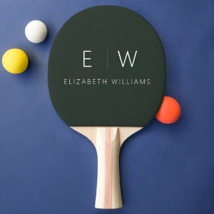 Dark Green Elegant Modern Minimalist Monogram Name Ping Pong Paddle