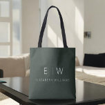 Dark Green Elegant Modern Minimalist Monogram Name Tote Bag<br><div class="desc">Elevate your style with our Classic Elegant Modern Minimalist Monogram Tote Bag. This versatile tote seamlessly blends timeless sophistication with contemporary minimalism, making it an essential accessory for any occasion. Designed with meticulous attention to detail, this tote bag is more than just a practical accessory; it's a personalised fashion statement....</div>