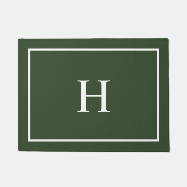 Dark Green Elegant Modern Monogram Doormat (Front)