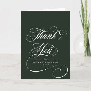 Dark Green Elegant Script Blank Wedding Thank You Card