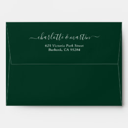 Dark Green Elegant Script Return Address Wedding Envelope