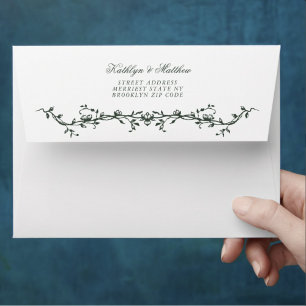 Dark Green Elegant Vintage Floral Wedding Envelope