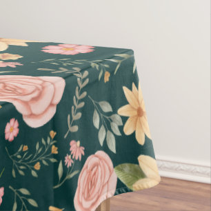 Dark Green Elegant Vintage Wildflower Pattern Tablecloth
