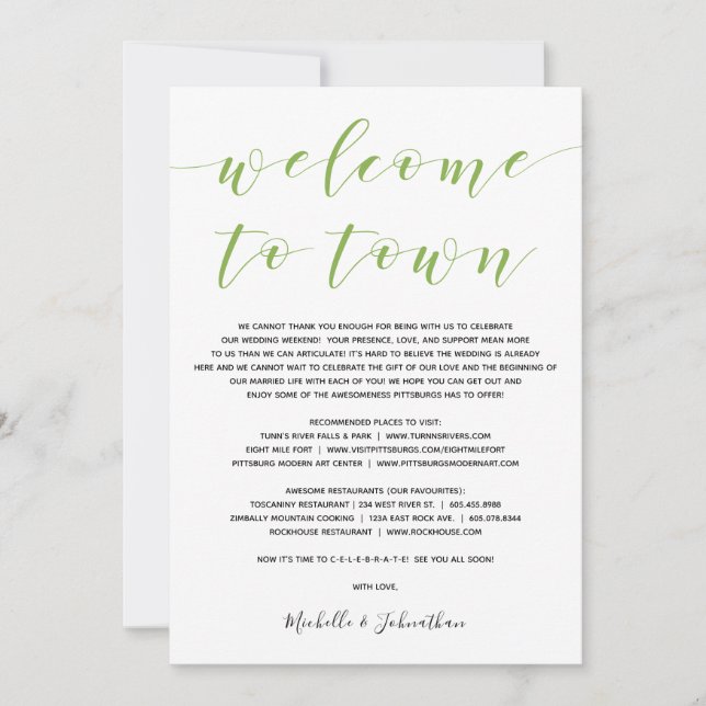 Dark green Elegant Welcome to town Invitation (Front)