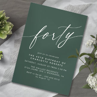 Dark Green Emerald | Modern Formal 40th Birthday Invitation