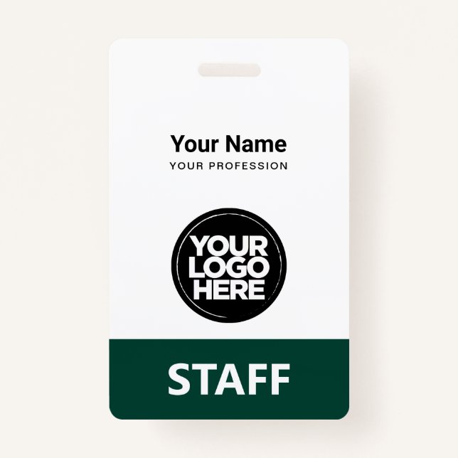 Dark Green Employee Name Business Logo Qr Code ID Badge (Front)
