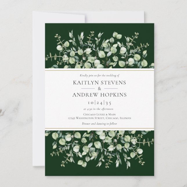 Dark Green Eucalyptus  Wedding Invitation (Front)