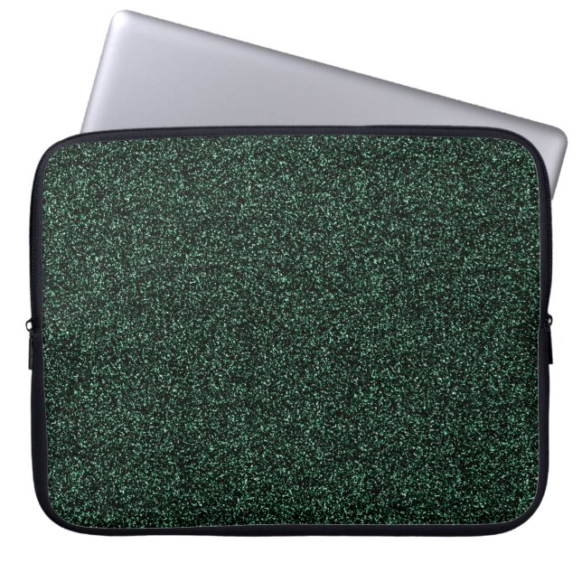 Dark green faux glitter laptop sleeve (Front)