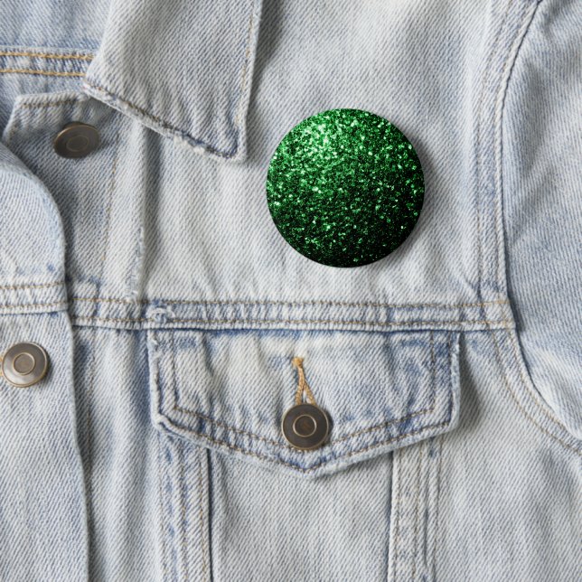 Dark green faux glitter sparkles 6 cm round badge (In Situ)