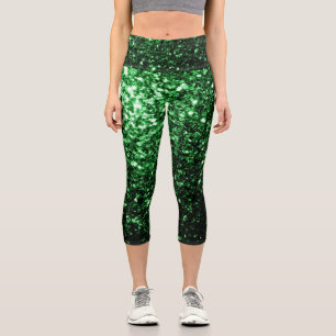 Dark green faux glitter sparkles capri leggings