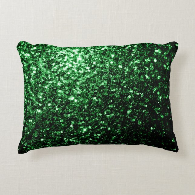 Dark green faux glitter sparkles decorative cushion (Front)