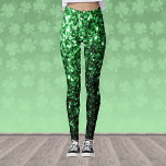 Dark green faux glitter sparkles leggings<br><div class="desc">Cool,  fun,  elegant and unique all over print faux sparkly leggings gift idea for her. 
Beautiful girly glamourous green shiny glitter sparkles. Photo of Green sparkles not actual glitters!</div>