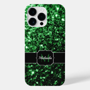 Dark green faux glitter sparkles Monogram iPhone 14 Pro Max Case