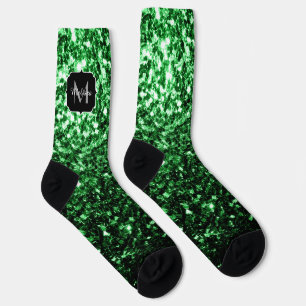 Dark green faux glitter sparkles Monogram Socks