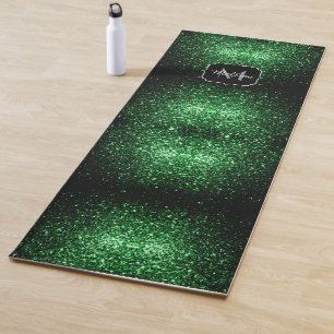 Dark green faux glitter sparkles Monogram Yoga Mat
