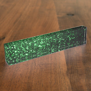 Dark green faux glitter sparkles nameplate