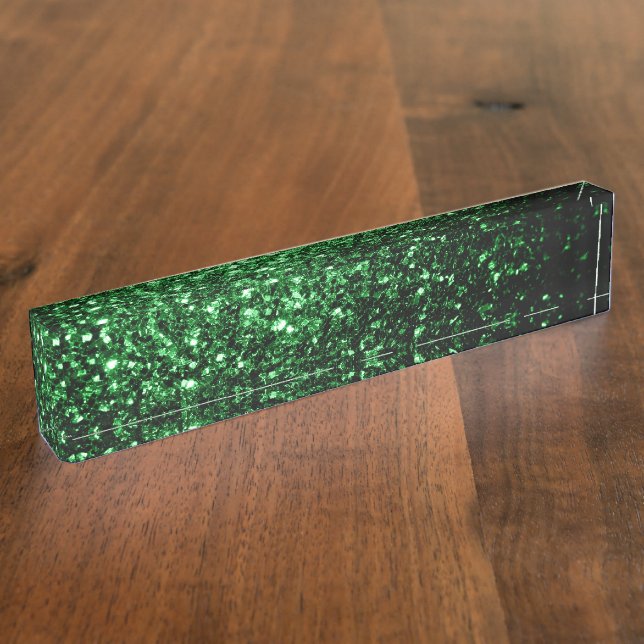 Dark green faux glitter sparkles nameplate (Side)