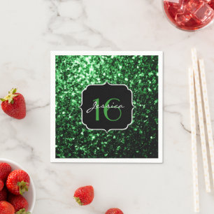 Dark green faux glitter sparkles Sweet 16 Napkin