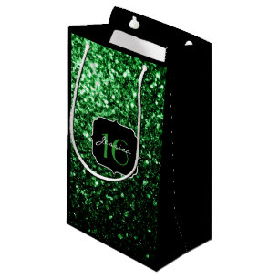 Dark green faux glitter sparkles Sweet 16 Small Gift Bag